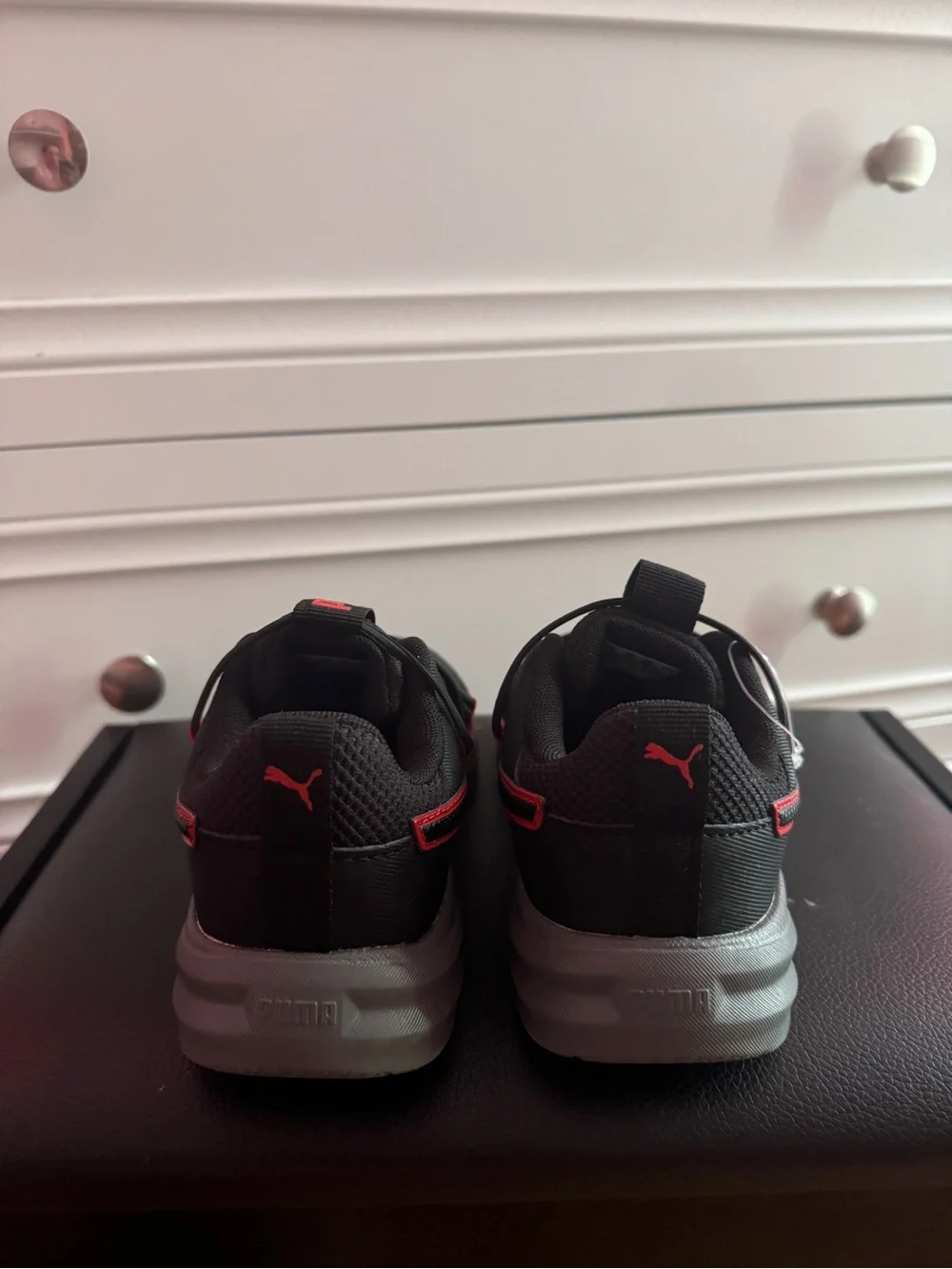 Puma Kids Black Sneakers with Red Accents